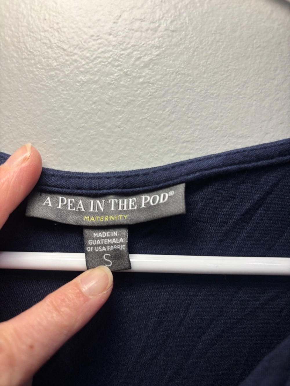 Maternity A Pea in the Pod Women's Navy Wrap-Style Dress with Tie Waist Small - Picture 2 of 4